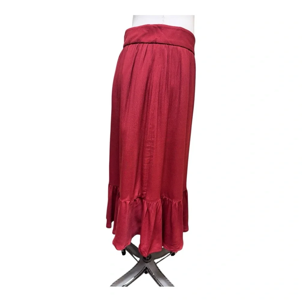 NWT LOFT Deep Red Ruffle Faux Wrap Skirt, Size 6, Burgundy, midi, flounce - Picture 7 of 15